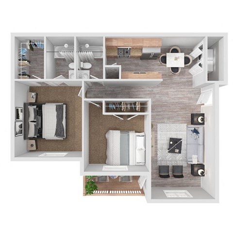 Floor plan for 2 beds, 2 baths, 954 sqft